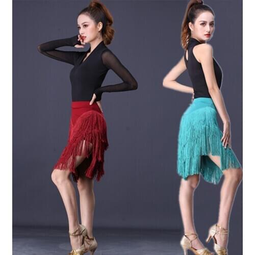 Latin dance skirt new fringed half-length skirt female adult jitba dance dress body shape clothing square dance skirt bottoms
