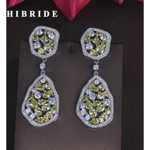 HIBRIDE Luxury Clear Yellow Cubic Zirocnia Pendientes Drop Earrings For Women Fashion Jewelry Wedding Bride Brincos Gift E-664