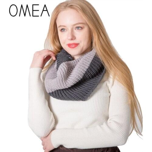 OMEA Knitted Wool Neck Circle Ring Scarf color matching Winter Accessories Snood Scarf Women Cashmere Snud cable Pashmina 2019