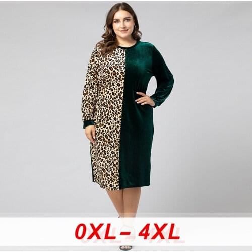 Women Dress Fashion Leopard Patchwork Long Sleeve A-Line Dress Loose Casual Muslim Middle East Women Clothing Plus Size Dress