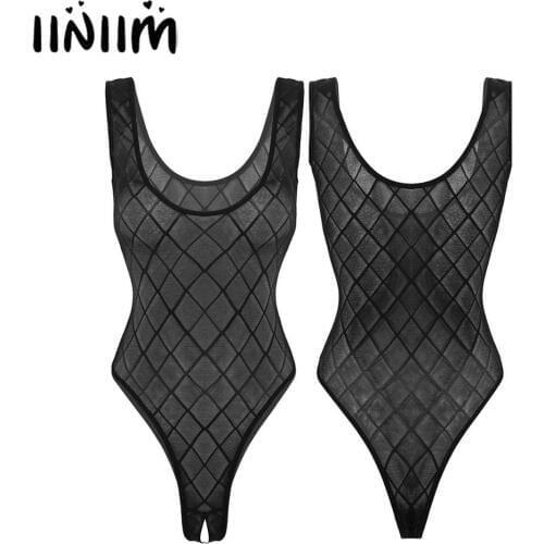 Womens Ladies Hot See Through Transparent Open Crotch Sexy Teddies Mesh Lingerie Baby Dolls Crotchless Catsuit High Cut Bodysuit