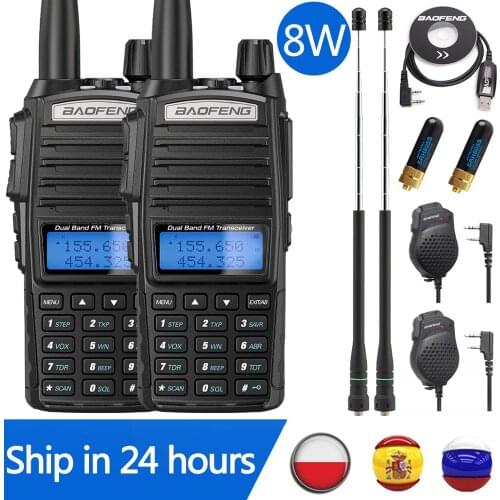 2PCS Baofeng UV-82 8W High Powerful 10km Long Range Walkie Talkie Tri-power 8/4/1Watts Ham Radio UV-5R for Hunting UV-9R PLUS