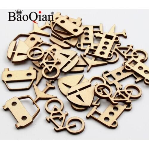 20pcs Natural Wooden Scrapbook 20-40mm Transportation Pattern Childrens Handmade Painted Stickers Diy Home Decoration Crafts