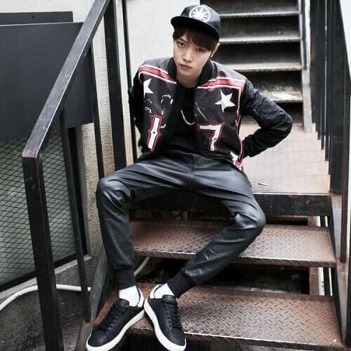 2016 new mens clothing winter casual pants plus size lacing punk trousers leather pants singer costumes