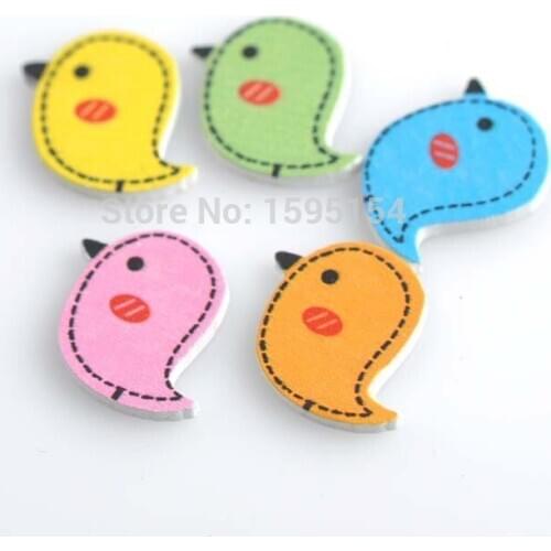 50pcs 22x23mm Natural cartoon bird Wood decorative Buttons no Holes Mix For Sewing Scrapbooking Crafts XD0318-14