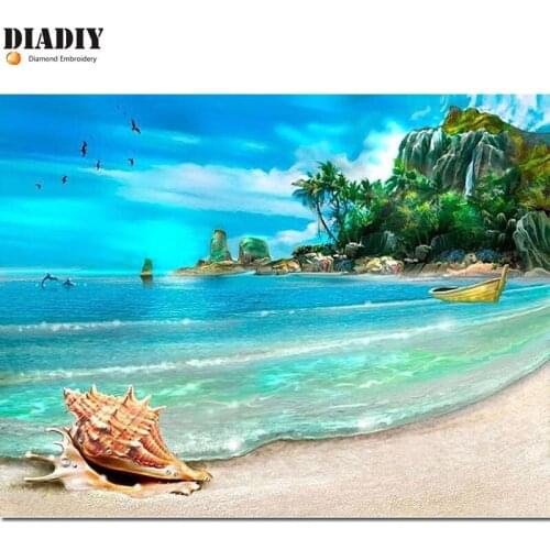 5D Diamond Painting Cross Stitch Landscape Beach Rhinestones Crystal Needlework Diamond Embroidery Full Diamond Decorative