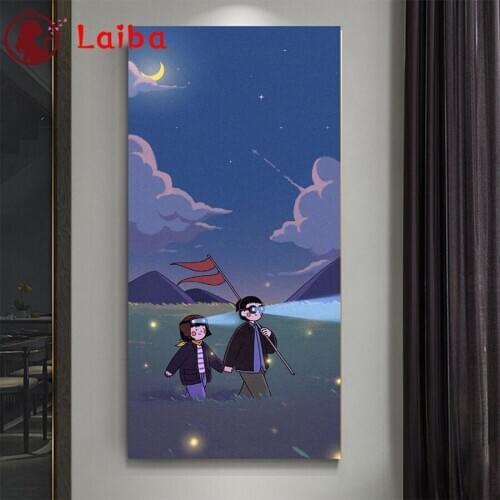 5D Diamond Painting Cartoon boy girl night adventure Diamond Mosaic Full Square diamond Embroidery Pictures Of Rhinestones Art