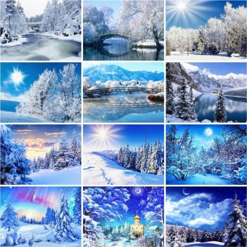 Huacan Diamond Painting New Arrival Winter Scenery Mosaic Snow Sun Embroidery Tree Landscape Home Decor