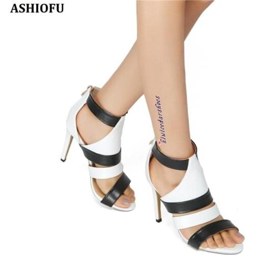 ASHIOFU Handmade Ladies Sandals Patchwork Ankle Strap Party Prom Summer Shoes Peep-toe Daily Wear Fashion Sandals Shoes