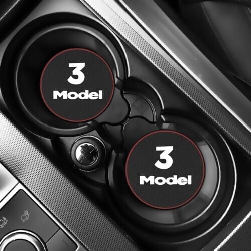 Car Cup Holder Mat PU Leather Water Coaster Decoration Water Cup Slot Non-Slip Mat For TESLA MODEL 3 Car Styling Accessories