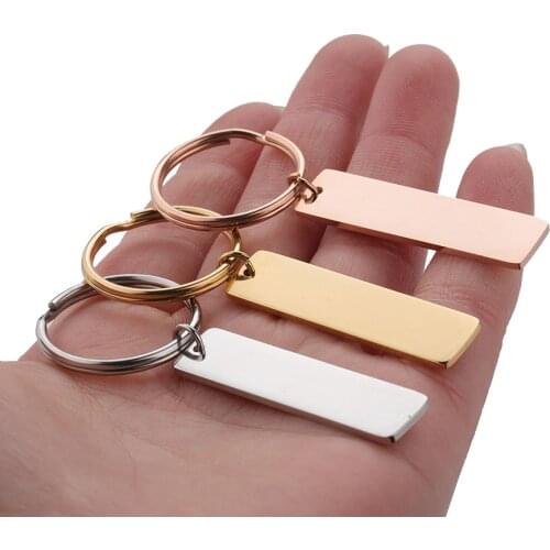 10Pcs Custom Name Engrave Tags Keychain Stainless Steel DIY Stamping Blank Rectangle Bar Keyring Mirror Polish Key Chain Gifts