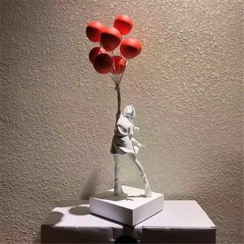 Nordic Style Decoration Home Figurines Banksy Flying Balloons Girl Art Statue Sculpture Resin Craft Home Decor Christmas Gift