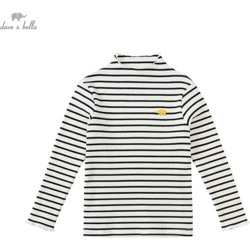 DKY19471 dave bella autumn 5Y-13Y kids girls clothes children fashion letter solid T-shirt girls high quality fashion tees