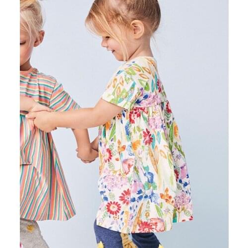 2-8 Y Baby Girls Floral Dresses 2021 New Summer Kids Cute Print Cotton Dress Toddler Girls Clothes Childrens Short Sleeve Dress