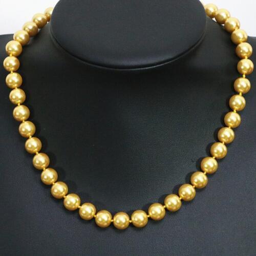 Golden yellow shell simulated-pearl 8,10,12,14mm round beads necklace fashion women gift party charms jewelry 18inch B1487