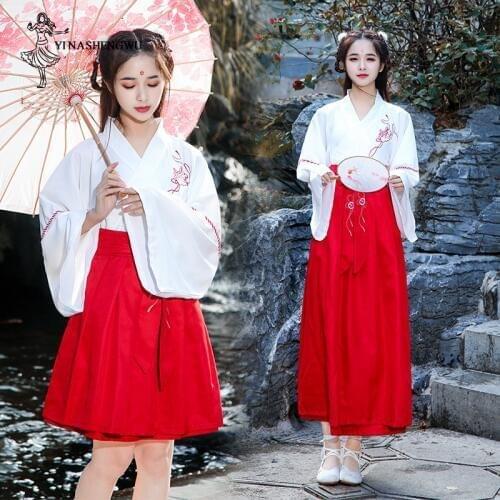 Hanfu Costume Dress Women Improved Student Cross-dressing Skirt Chinese Female Style Daily Costume Women Suit Hanfu Mulheres