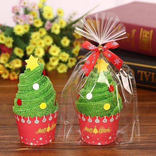 Creative Christmas Gift Cupcake Cotton Towel Xmas Tree Santa Snowman 30x30cm Natal Noel New Year Decorations For Home Products