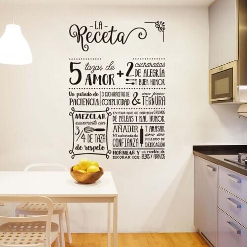 Spanish Recipe Stickers La Receta Design Vinyl Wall Decal Mural Art Wallpaper Kitchen Home Decor House Decoration Poster