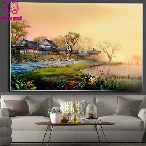 DIY Diamond Painting 5D beautiful japan style royal garden fantasy Crystal Embroidery Cross Stitch Needlework Mosaic home decor