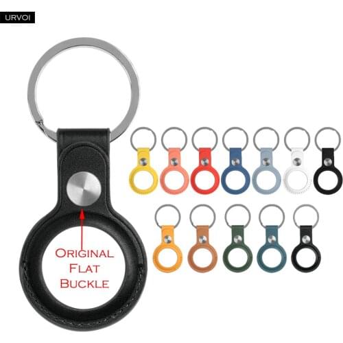 URVOI Leather Key Ring for Apple AirTag Protective Cover Location Tracker flat buckle Case stainless steel Secure Holder ring