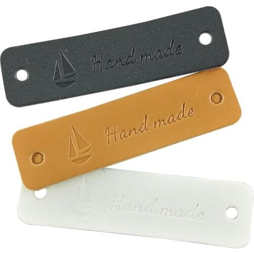 Diy Leather Hand Sewing Clothing Labels With Boat Logo For Hand Work Gift Bag Hand Made Tags Handmade Leather Skin Label