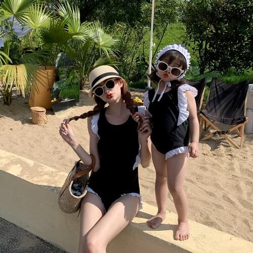 Summer Swimwear and Swimming Trunks Mother Kids Swimsuit for Girls Childrens Clothing One Piece Womens Swimsuit with Swim Cap