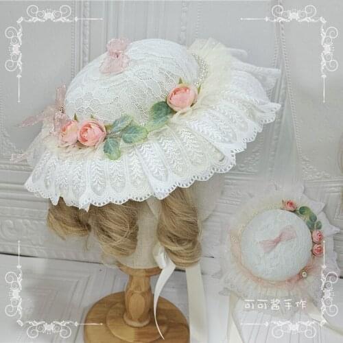 Lolita Tea Party Wedding Linen Gauze Hat Gorgeous Bucket Hat Top Hat Vintag Elegant Lace White