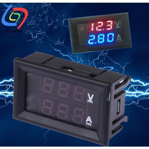 1PCS DC 0-100V 1A/10A/50A/100A Mini Digital Voltmeter Ammeter Red Blue LED Amp Dual Digital Volt Meter Gauge LED Display