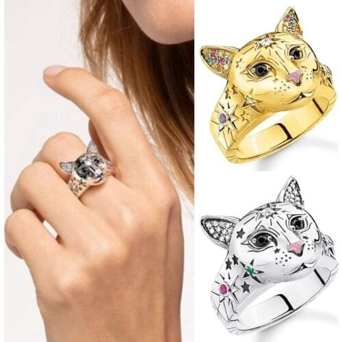 Fashion Luxury Bohemian Retro Silver Color Cat Ring for Women Fashion Statement Jewelry Adjustable Ring Girl Gift