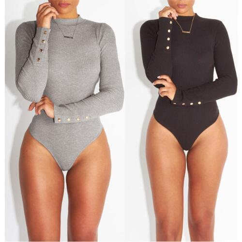 Fashion Sexy Women Long Sleeved Bodysuits Casual Skinny Bodysuits Autumn Winter O-neck One Piece Body Bodysuits 2C0194