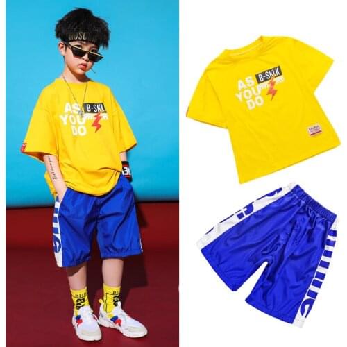 Fashion Jazz Dance Costume Kids Hip Hop Street Dance Practice Wear Short Sleeve Performance Clothing Casual Clothes DC4711