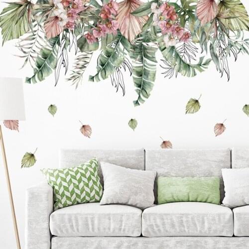 Green Plant Flower Wall Sticker Home Office Decor Bedroom Living Room Decoration Art Teenagers Room Decor Aesthetic Wallpaper