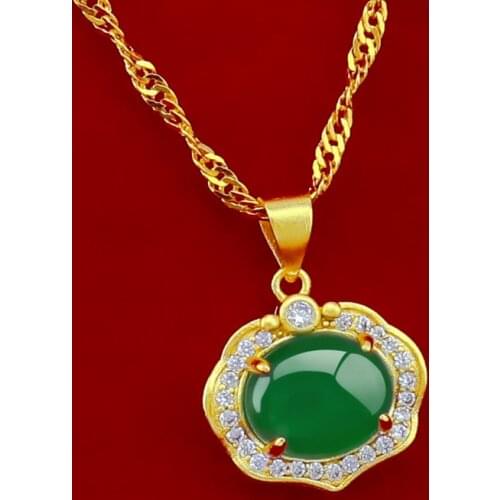 Fashion 18K Gold Chain Necklace Pendant for Women Gemstone Jewelry Green Emerald Stone Zircon Jade Clavicle Necklace Chocker