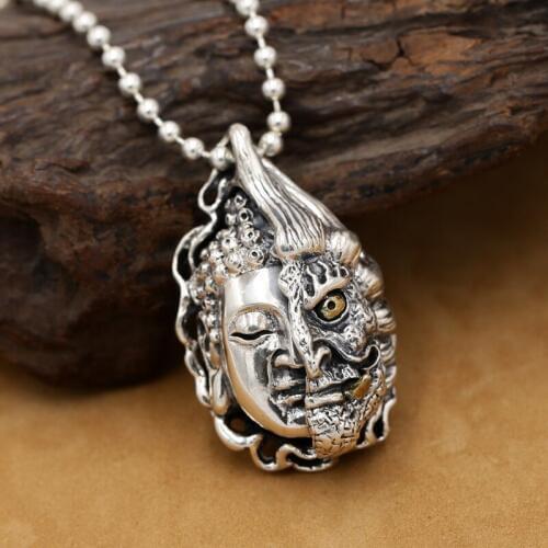 Real 925 Silver Asura Pendant Necklace Sterling Skeleton Pendant Necklace Pure Silver Man Necklace