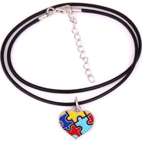 Pendant Necklace For Women Men Jigsaw Puzzle Pattern Heart Pendant Jewelry Rope Chain Personality Zinc Alloy Dropshipping