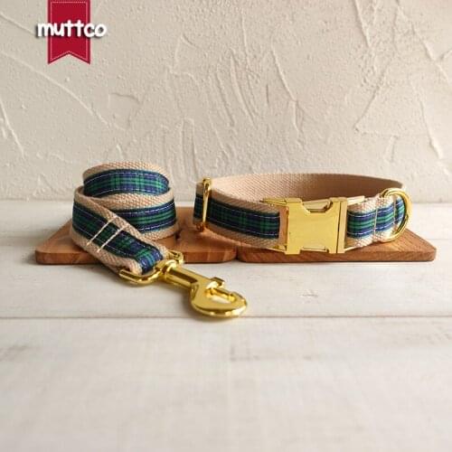 MUTTCO Adjustable collar THE FOREST PLAID handmade pet products 5 sizes metal buckle double cloth dog collar and leash UDC014B
