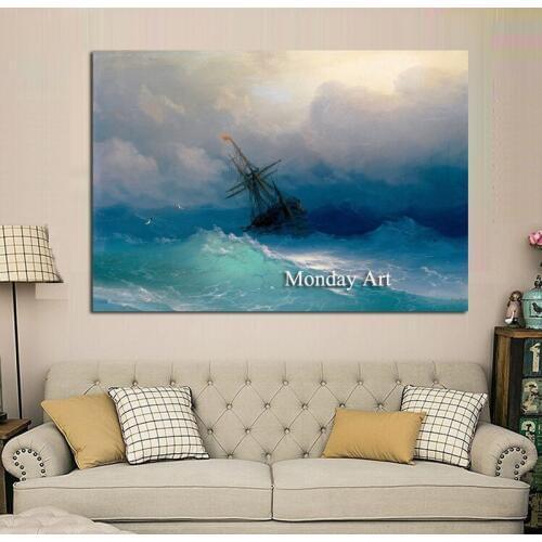 Art Hand Painted Abstract Landscape Sailing Boat Oil Painting on Canvas Modern Abstract Pictures Wall Decor For Living Romm