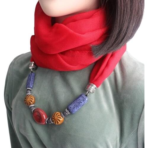 Fashion Ceramic Pendant Necklace Scarf Womens Jewelry Scarves Pendants Round Scarf And Necklace Bamboo Cotton Female Echarpe