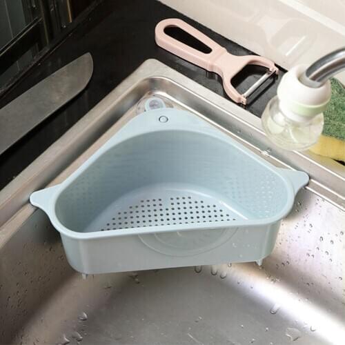 Kitchen Sink Strainer Drain Triangular Vegetable Fruite Drainer Basket Suction Cup Sponge Rack Storage Tool Sink Filter Shelf