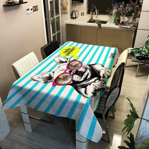 Pug Cartoon Drawing Tablecloth Oilproof Waterproof Rectangular Table Cloth Cute Dog Home Practical Tablecloth for Dinner Party
