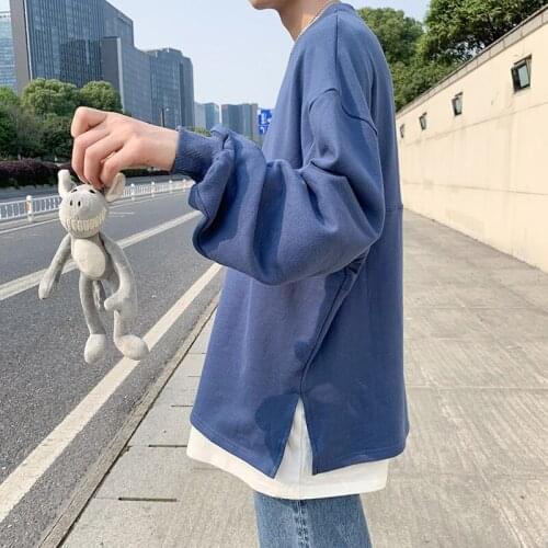 2021 spring and autumn Hong Kong style holiday two pieces of thin sweater mens fashion stitching loose Korean coat net red top