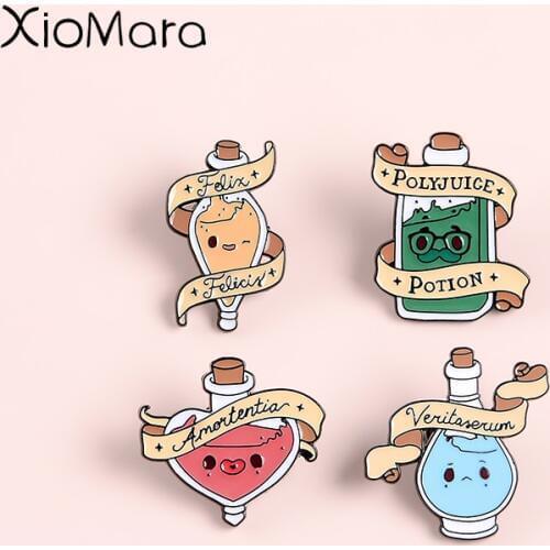 Magical Potions Enamel Pin Cartoon Felix Felicis Liquid Luck Amortentia Polyjuice Movie Jewelry Wizard Lapel pin For GIfts