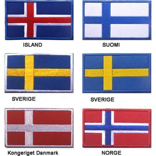 High quality Nordic countries badges Island Suomi Iceland Norge Danmark Sverige Sweden Finland Flag Patches