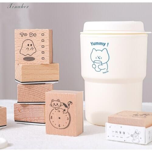 XINAHER Vintage Animal list cat clock decoration stamp wooden rubber stamps for scrapbooking stationery DIY craft standard stamp