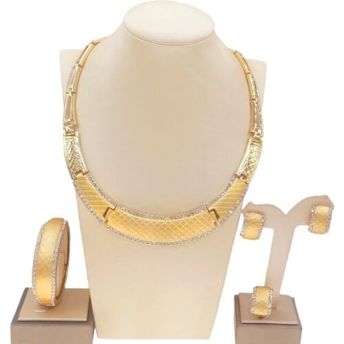 Yulaili Wholesale High Quality Collars Jewelry Set Women Fashion Crystal Design Gold Plated Necklace Spot 4-piece Jewellery Set