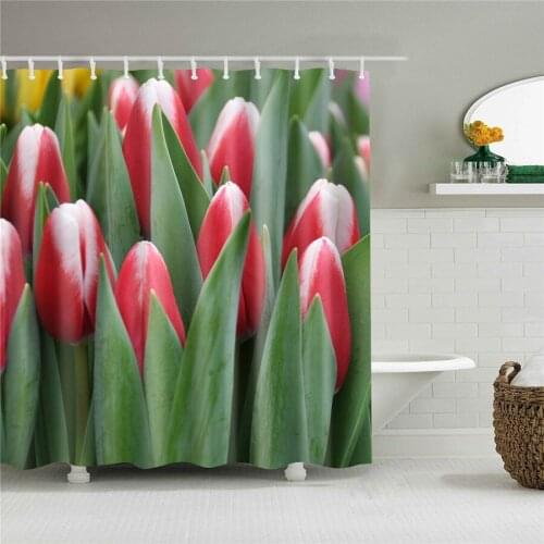 Garden Flower Plant Country Road Creek Shower Curtains Bathroom Curtain Frabic Waterproof Polyester Bath Curtain with Hooks