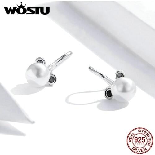 WOSTU 925 Sterling Silver Cute Bear Earrings Jewelry Brincos Fashion Wild Zircon Crystal Earrings For Women