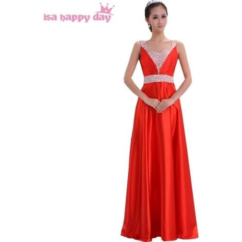 High fashion satin long elegant red v neck prom dress new formal size 8 dresses 2020 party made in china under $50 H118
