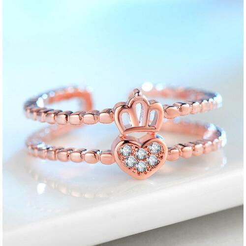 Crown Wedding Rose Gold Ring for Women Opening Adjustable Ring Jewelry Birthday Engagement Ring Accessories Championship Rings