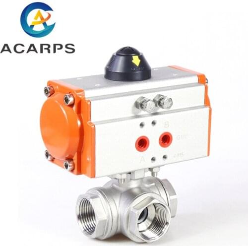 1/4" Stainless Steel Pneumatic Three Way Ball Valve T Type Q614F-16P Three Piece High Platform Pneumatic Ball Valve
